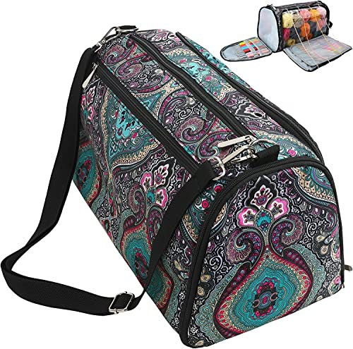 JOZEA Stricktasche, Garntasche zum Häkeln, Garn-Tragetasche, Organizer, tragbar, einzelne Fächer zum Tragen von unfertigen Projekten (Marineblau)