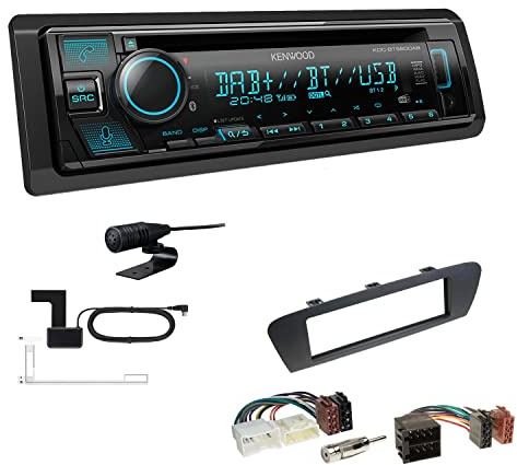 Kenwood KDC-BT560DAB 1-DIN Autoradio CD-Tuner mit Bluetooth Digitalradio DAB+ inkl. Einbauset passend für Renault Scenic Grand Scenic ab 2009 Dunkelbraun