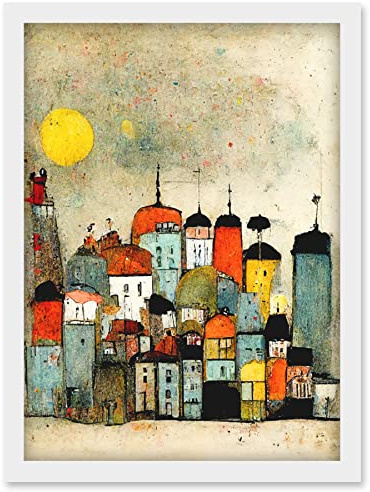 Doppelganger33 LTD Mid Day Sun Town Skyline Artwork Framed Wall Art Print A4