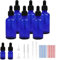 Reyshin 50ml Glass Dropper Bottles, 6 Pack Blue Glass Bottle with Dropper Pipettes Refillable Sample Dropper Bottle for Essential Oil Massage Aromatherapy Eye Drops(50ml blue)