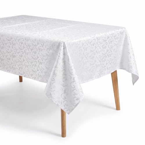 INTRECCI Tovaglia Antimacchia Jacquard, Tovaglia Elegante Decorazioni Tavola con Lurex (Grigio/Argento, 140x300 (10/12 posti))