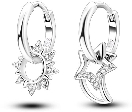 NARMO 925 Sterling Silver Hoop Orecchini Star & Moon Hoop Orecchini per le Donne Orecchini Sole