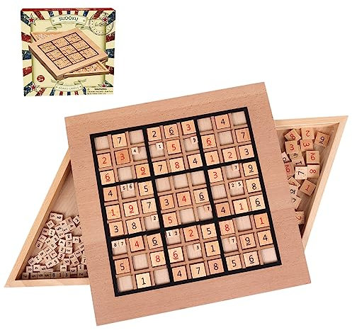 Hölzernes Sudoku-Puzzle-Set, fordern Sie Ihren Verstand mit Sudoku-Brett, enthält 90 große Zahlen- und Denksteine, 2 Schubladen zur Aufbewahrung, für alle Altersgruppen