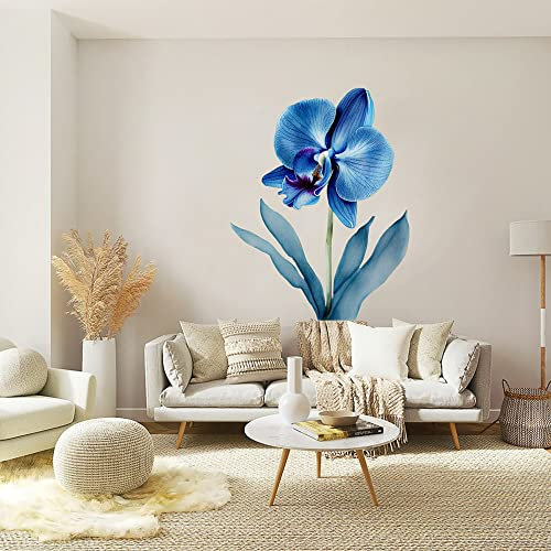 Stickers muraux fleurs - grand format - Autocollants muraux, adhésif floral - stickers décoration - Stickers fleurs - Orchidée Bleue Aquarelle (30x23 cm)