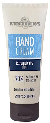 Workaholic's - Hyaluron Handcreme für sehr trockene und rissige Hände, Hand Cream mit Hyaluronsäure und Sheabutter, optimale Handpflege für Männer und Frauen, schnell einziehend, 75 ml