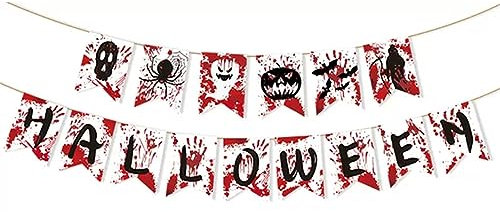 Halloween Banner - Halloween Party Dekorationen mit Skelett Spinne Kürbis und Geist - Blutbeflecktes Banner Dekoration Partyzubehör