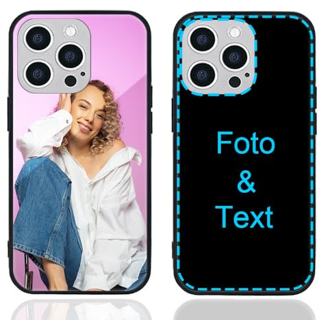 MXCUSTOM Personalisierte Handyhülle für Apple iPhone 15 Pro Max, Benutzerdefiniert Kratzfest Gehärtetes Glas Weicher Stoßfänger Hülle mit Eigenem Foto Bild Text Individuelle Schutzhülle (GHS-BK-P1)