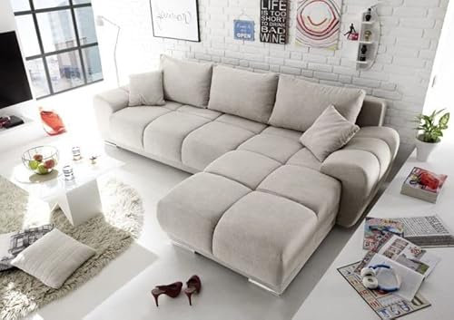 ChillMe Corner Sofa Bed 'DALLAS' - with storage and FREE assembly (Left, Cream)