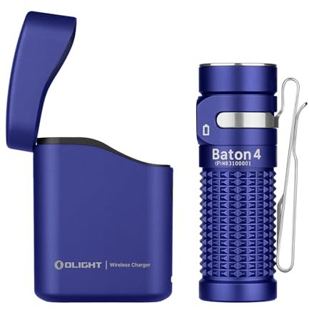 OLIGHT Baton4 Kit 1,300 Lumens LED Magnetic Charging Rechargeable Torch with Type-C Charging Case and Smart Indicator EDC Pocket Flashlight for Outdoors, Indoors and Searching(Regal Blue)