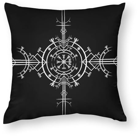 NIBABA Kissenbezüge, 1 Stück, magischer Wikinger, Vegvisir, schwarz, weiß, dekorative Kissenbezüge, 80 x 80 cm, weiches Polyester, quadratisch