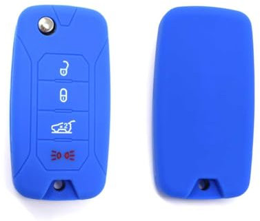 Cover Chiave Auto in Silicone 4 Tasti Telecomando Compatibile con Jeep Renegade Cherokee Fiat Freemont 500X Protezione Urti Caduta Graffi (Blu)