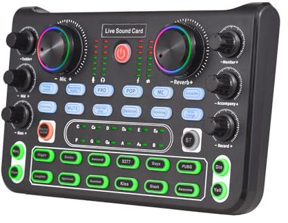 summina Tarjeta de sonido en vivo, mezclador de audio, grabación de escritorio, canto CC 5 V, 44,1 KHz, reducción de ruido para transmisión, podcasting, grabación, juegos, grabación, placa de sonido