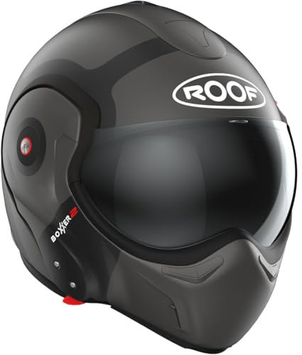 ROOF Helm Boxxer 2 Titan schwarz Größe L | | Helmen | Quick Release ratelsluiting | Kunststoff | geeignet für Mofa, Moped, Motorrad, Roller