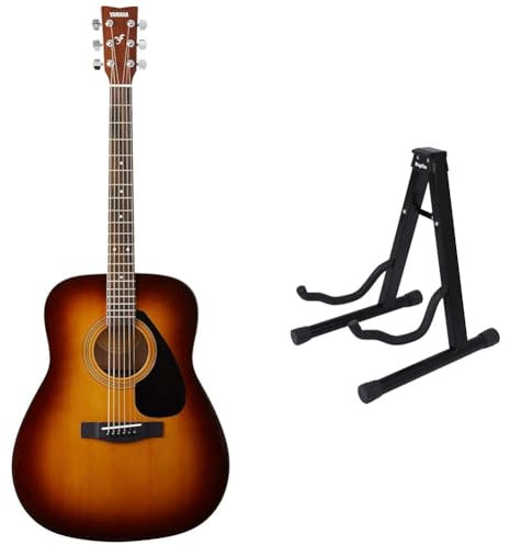 Yamaha F310 Guitarra Acústica - Guitarra Folk 4/4 de madera, 63.4 cm, 25 pulgadas & KEPLIN Soporte para guitarra plegable universal para todas las guitarras acústicas y bajo eléctrico
