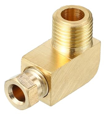 Partuto 1 Pc Raccord en laiton à compression universel à coude à 90 degrés - Adaptateur de raccord de voiture pour tuyau de 4 mm - Tonalité dorée en laiton