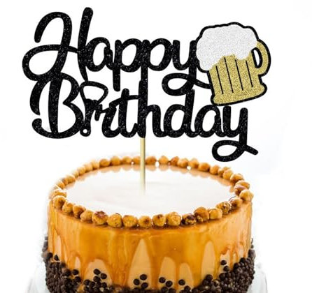 FBQ Beer Mug Cake Topper for Birthday, Beer Theme Party Decorations