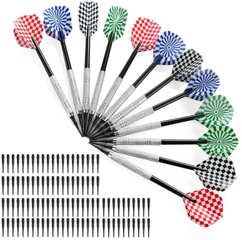 12 Flechette Pointe Plastique, Fléchettes avec 100 Embouts Remplacement, Durable Set de Flechettes à Pointe Souple pour Cible de Flechette Electronique