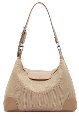 Miss Lulu Bolso hobo ligero de bolso de hombro multifuncional con herrajes blancos y correa de hombro desmontable (Caqui)