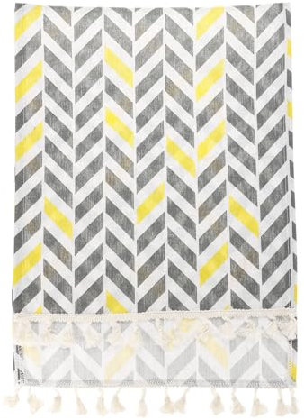 QUARKZMAN Housse de Protection pour Four à Micro-Ondes, 13,78x37,4 en Coton et Lin, Couverture Décorative pour Appareil de Cuisine, Couleur Jaune et Gris en Forme de Flèche