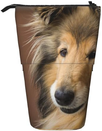 YUNWEIKEJI Rough Collie Lassie Hunde Große Flauschige Hunde Haustiere, Teleskop-Federmäppchen, Standstifthalter mit Reißverschluss, Make-up-Tasche, Bleistiftbeutel, Stifttasche