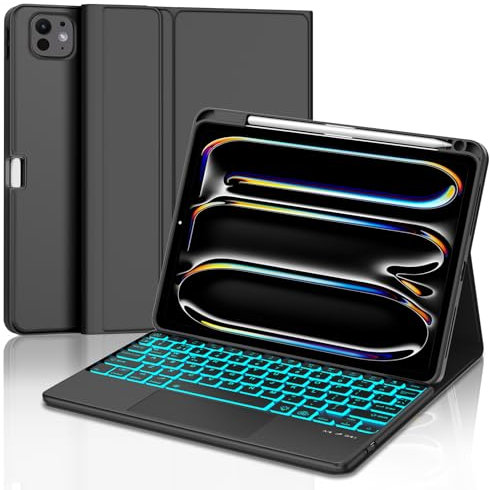 Keyboard Case with Touchpad for iPad Pro 11'' (M4) 2024, Wireless Bluetooth Backlit Trackpad Keyboard with Protective Cover and Pencil Holder for iPad Pro 11 inch (5th Generation) 2024 Tablet, Black