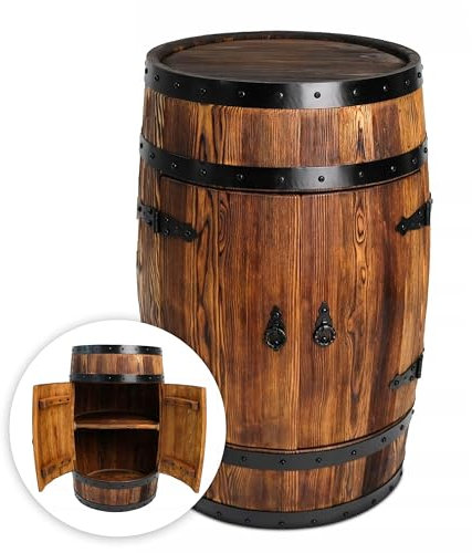 Bonanza Wood Holzfass Hausbar mit Tür - Handgefertigtes Fassbar mit Holz Regal - Fass Barschrank im Retro Stil - Weinregal Holz 80x55cm