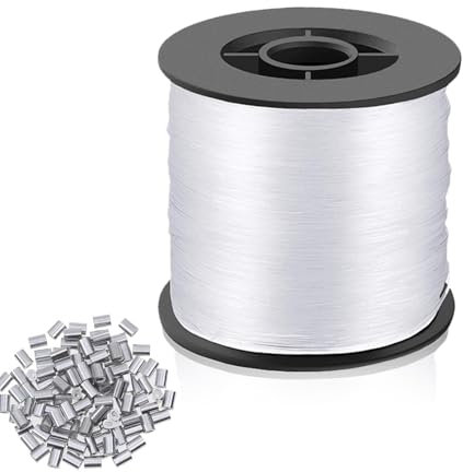 250M Nylonschnur, Starker Monofile Angelschnur Nylonfaden Transparent Reißfest 0.8mm Durchsichtiger Faden mit 120 Stück Aluminium Crimphülsen für Angel Basteln Schmuck Aufhängen