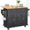 VEVOR Isla de Cocina Portátil con Ruedas, Carrito con Superficie de Madera, Gabinete de Almacenamiento, con Hojas Abatibles, Estante para Especias, Cajón y Ganchos, Negro, 1100 x 715 x 813 mm