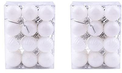 FGUUTYM 48 bolas de Navidad de plástico, 3 cm, colgante de árbol de Navidad, pared, macetero (blanco, tamaño único)