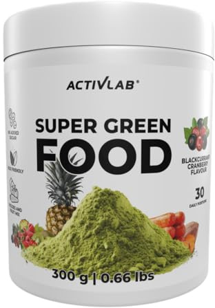 Activlab Spirulina Chlorella Superfood Pulver 300 g Super Green Food | Schwarze Johannisbeere-Cranberry, 30 pflanzliche Zutaten, 13 Vitamine, Obst- und Gemüsesäfte, vegetarisch, 30 Portionen