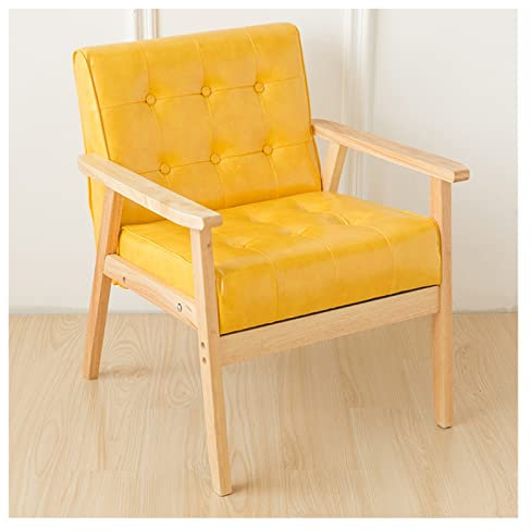 GUHPZA Sessel, Home Akzentstuhl Moderner Retro Freizeitstuhl Mit Massivholzrahmen Einzelsofa Pu Leder Lounge Leseclubsessel Für Wohnzimmer, Schlafzimmer, Gelb