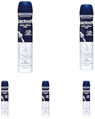Lactovit - Desodorante Extra Eficaz Men, 0% Alcohol, Anti-Irritaciones y 48H de Eficacia, 200ml (Paquete de 5)