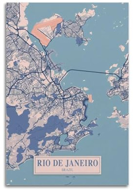 qiyan Poster mit Vintage-Karte, Südamerika, Brasilien, Rio de Janeiro, dekoratives Gemälde, Leinwand, Wandposter und Kunstdruck, moderne Familienschlafzimmer-Dekoration, Poster, 30 x 45 cm