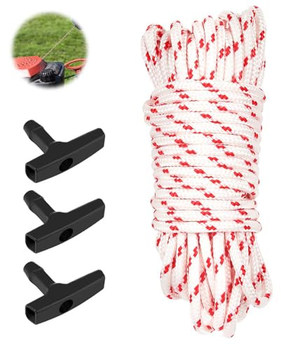 10 Meter Starterseil für Rasenmäher, Ø3.5mm Starterseil und 3 Stück Startgriff, Rasenmäher Seilzug Geeignet für Trimmer, Kantenschneider, Freischneider und Kettensägen