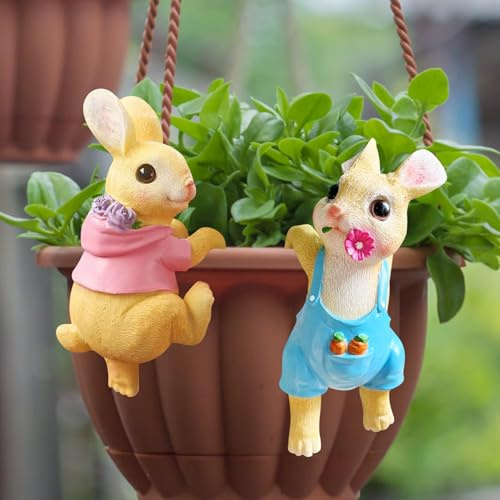 GZWY Blumentopf Hänger Figuren, 2 Stück Osterhase Gartendeko für Draußen, Osterdeko für Draußen Hase Blumentopf Dekoration für Gartenornamente Topfdekoration, Geschenke für Frauen (A)