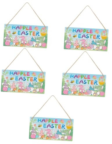 Amosfun 5St holzschnittmalerei zu Ostern Gnom Türschild Platte Halloween-Türdekorationen im Freien holzdeko Ostern Wanddeko Ostern Gnom hängendes Schild dekoratives Wichtel-Türschild