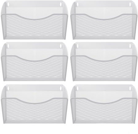 JEBELE 6er Pack Hängender Wandaktenhalter A4 Organizer Wandhalter Aktenablage Zeitschriftenaufbewahrung Dokumentenhalter Wandaktentaschen für Büro und Zuhause,Metall,Weiß
