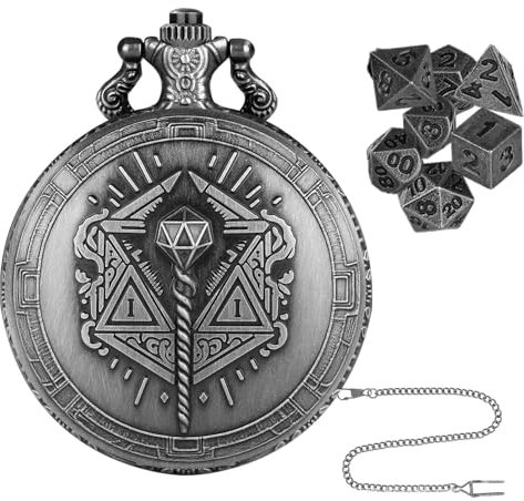 Würfelspiel-Halskette, Taschenuhrwürfel, polyedrisches Würfelspielzeug, tragbares Würfel-Set, Steampunk-Gesellschaftsspiel, 7-teilig, Metallwürfel, kleine Würfel, Tischzubehör