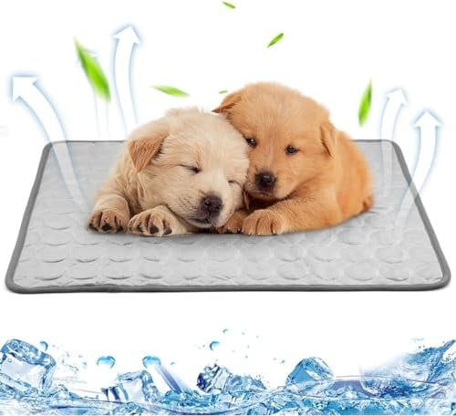 fuzhik Kühlmatte Katzen Selbstkühlende Matte Kühldecke Hund Haustiere Hundedecke rutschfeste Schlafbett Waschbar Atmungsaktiv Kühlkissen Sommer Heißes Wetter, 60 * 51cm