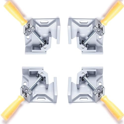 4 tensores angulares de 90 grados, aleación de aluminio, con mandíbula oscilante, mango único, abrazadera de ángulo para carpintería, ingeniería de carpintería, marco de fotos