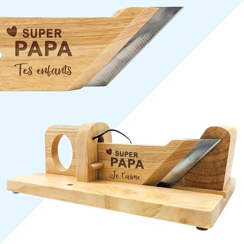 KDO MAGIC - Guillotine Saucisson personnalisé - Trancheuse gravée avec votre texte - Guillotine apéro Personnalisable - Cadeau Papa, Homme, Noël - Idée cadeau fête des pères (Modèle Fête des pères)