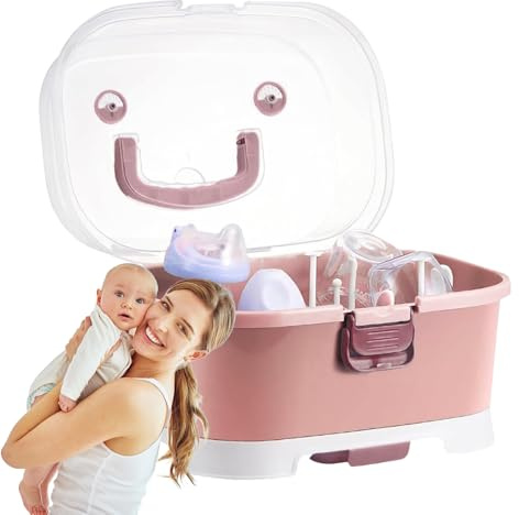 demaxiyad Organizador de biberones para bebé, caja de almacenamiento portátil grande con tapa, a prueba de polvo, cestas para el hogar, lavaplatos, fregadero, viaje, cocina