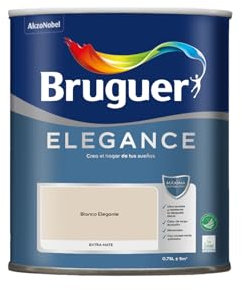 Bruguer Elegance Pintura Monocapa Extra Mate para Paredes y Techos, Interior y Exterior protegidos, Ultra Lavable, Resistente al Desgaste y Manchas, Con conservante Antimoho, Blanco Elegante 750 ml