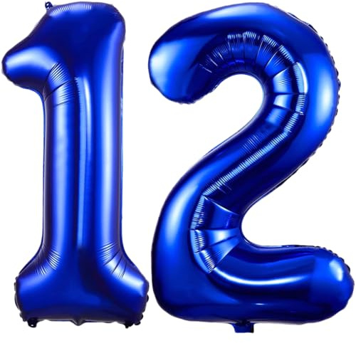 Dunkelblau Luftballon 12, Folienballon Zahl 12, 40 Zoll Helium Ballons 1 & 2, 12. Geburtstag Deko luftballon, Dunkelblau Luftballon 12. Geburtstag für 12th Geburtstagsdeko Party Deko