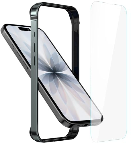 Eastcoo Metal Bumper Case for iPhone 17, Aluminum Frame Slim Case [Soft Silicone Inner Bumper][Raised Edge Protection] HD Tempered Glass Screen Protector Cover for iPhone 17 6.3 inch
