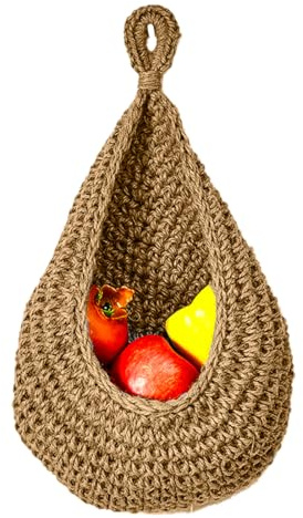 YUVKIN 1 Unidad Cesta Colgante de Algodón Tejida a Mano para Frutas y Verduras, Organizador de Pared para Cocina, Decorativo y Multifuncional (25x31cm)