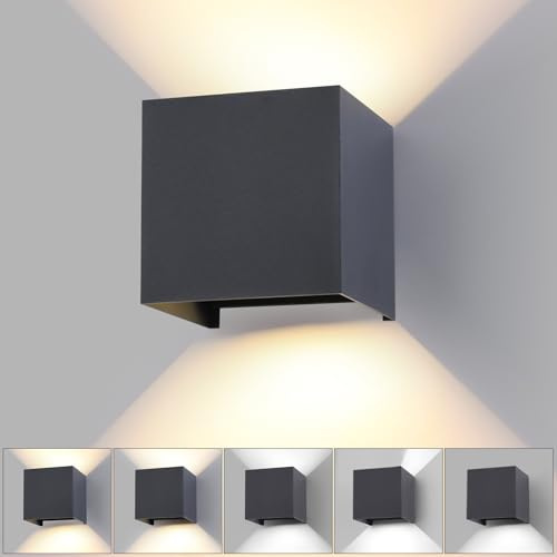 wisdom line Wandleuchte Innen & Aussen 1er Set mit Auf- und Abwärtslicht, 15W LED 3 Farbtemperaturen, IP65 Wasserdicht, Lichtwinkel 0-120° stufenlos verstellbar, in Anthrazit