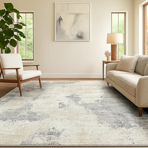 SOANNY Teppich Wohnzimmer Kurzflor, super weich, modern abstrakt, waschbar & rutschfest, für Wohnzimmer, Schlafzimmer, Kinderzimmer, Esszimmer, Büro, Beige-Grau, 120x170 cm
