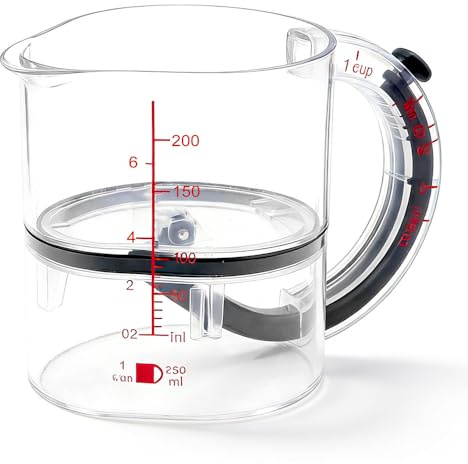 Weciau 4-in-1 Adjustable Measuring Cup, 200ml Multi-Functional Up Cup with Scraper Seal Base, Space-Saving Easy to Clean for Cooking, Baking, Wet Dry Sticky Ingredients