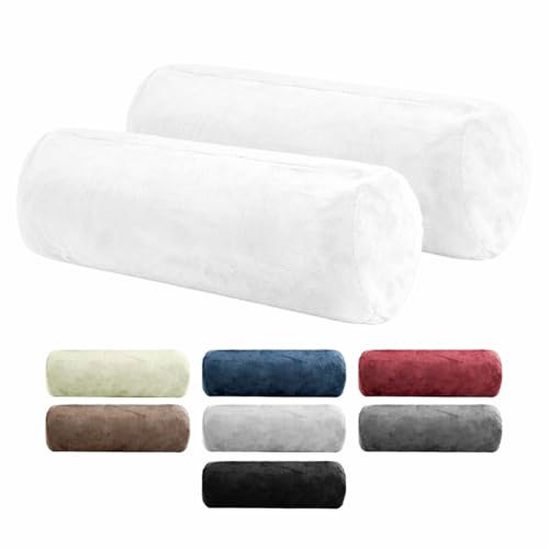 BaSaTex Plüsch Nackenrollenbezug, 2er Pack, 15x40, Weiss | Winter Plüsch, Kuschelig Weich, Für Nackenrollen, Öko_Tex Zertifiziert, Cashmere-Touch
